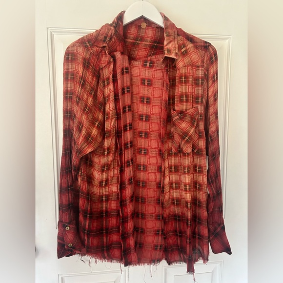 Free People Tops - Free People Red and Black Plaid Button Down Shirt